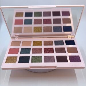 Pink and Green Eyeshadow Palette with Matte and Shimmer Finishes